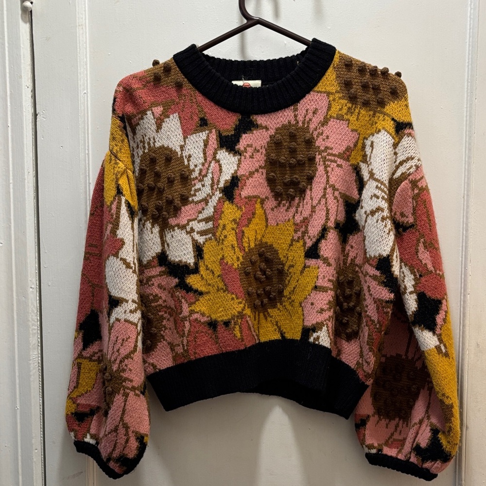 FARM Rio Floral Knit Sweater - Pink, Yellow, Black